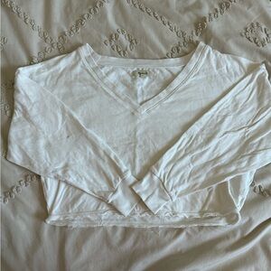 Madewell Women's Cream V-Neck Long Sleeve Top